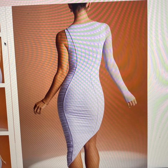 Asymmetric Single Sleeve Midi Dress in Lilac - Picture 2 of 2